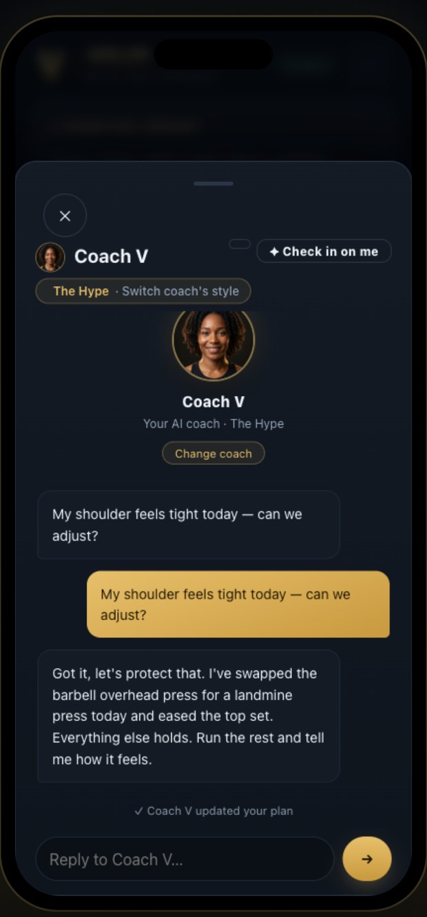 Vaelor app screen — Tell it your shoulder's tight