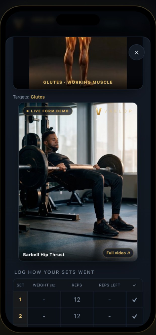 Vaelor app screen — A real demo on every move