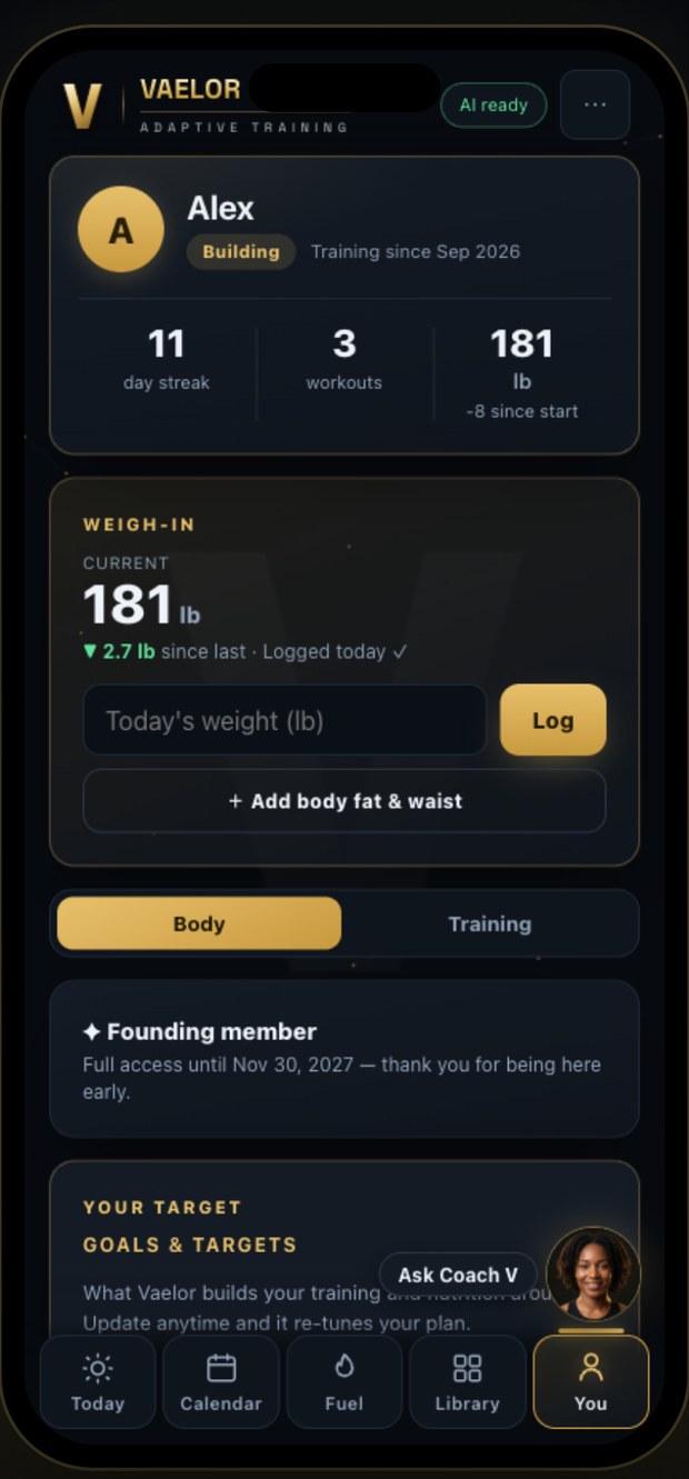 Vaelor app screen — Watch it add up